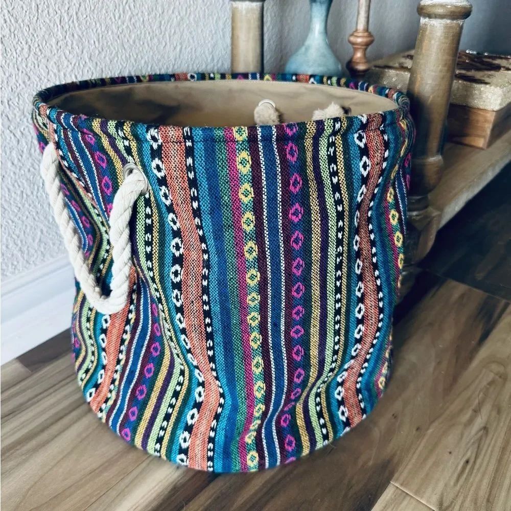 Boho Multicolor Round Storage Basket Bin